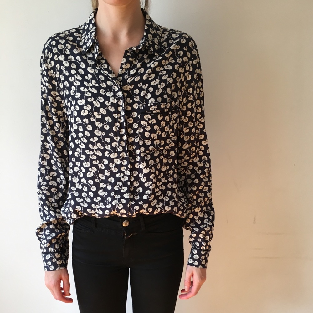 Ganni Navy and White Patterned Blouse